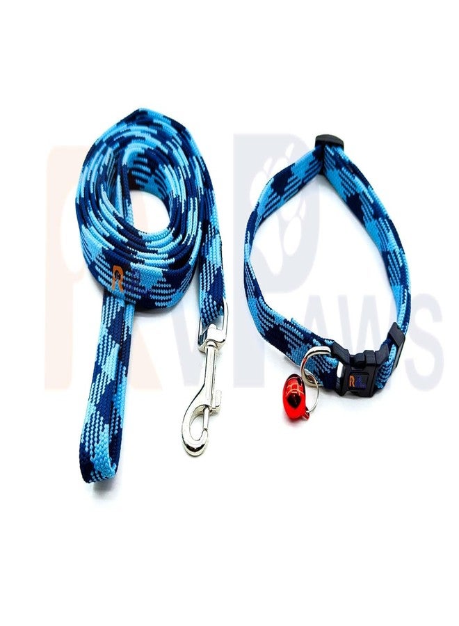 Pups&Pets Puppy Soft Nylon Collar and Leash | 10mm Printed Collar Set with Sound Bell | Suitable for Small Dogs, Puppies & Cats (Blue) - Image 2